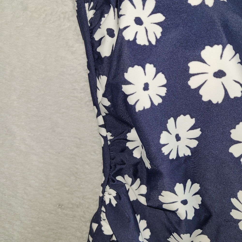 Kona Sol Women's Navy White Floral Print Size L One Piece Swimsuit Cover Up - Picture 4 of 12